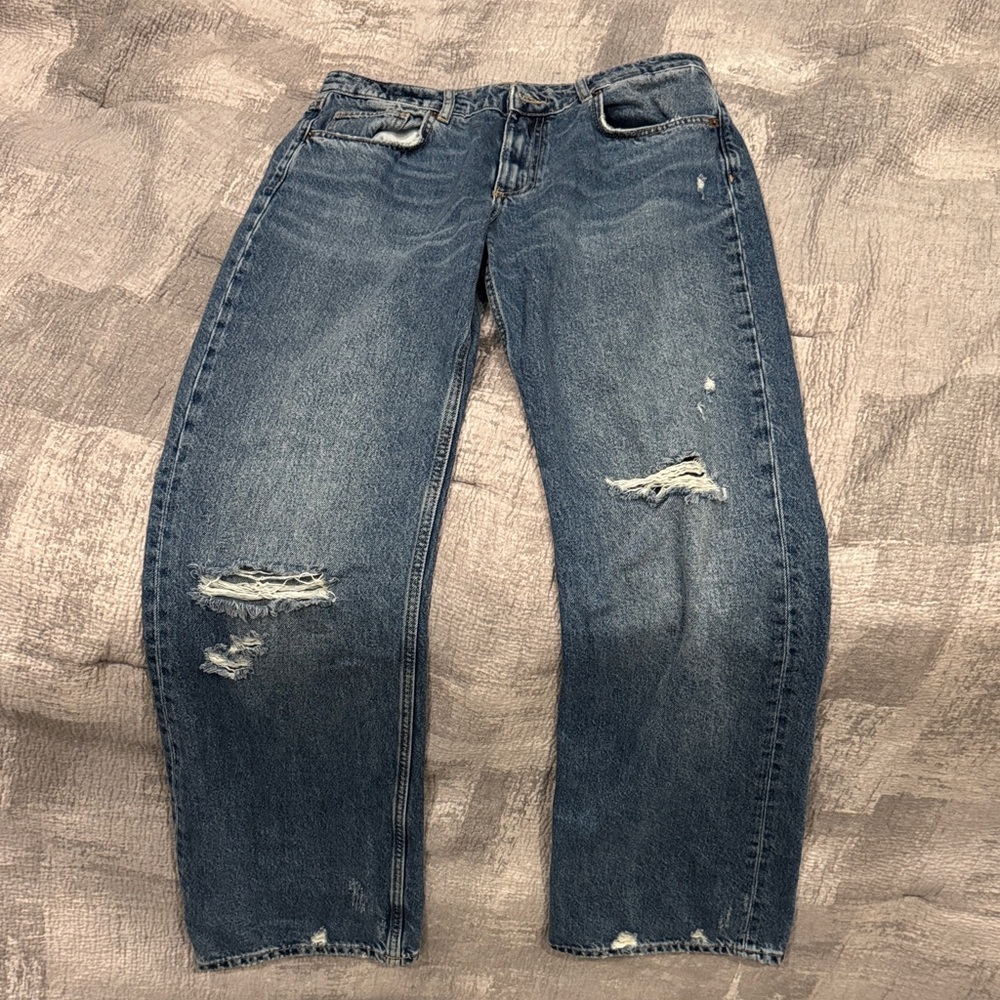 Zara Blue Distressed Boyfriend Jeans